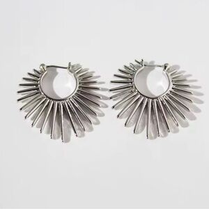 Anthropologie Silver Sunburst Hoop Earrings